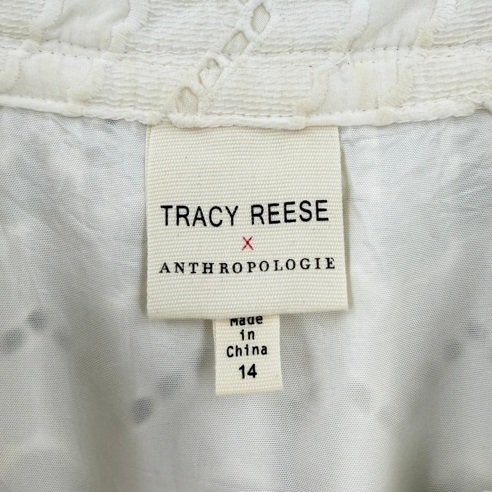 Tracy Reese x Anthropologie A-line Skirt Women 14 White Eyelet Tie Waist Midi - Picture 11 of 16